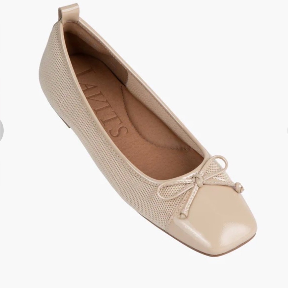 Eric Javits Parris Beige Square Toe Ballet Flats Bow Women’s Size 9.5